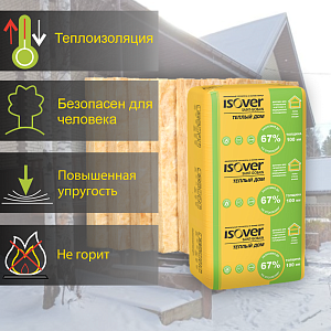 Купить Теплоизоляция на основе кварца Isover Теплый Дом Плита 100 х 610 х 1170 мм в Иркутске