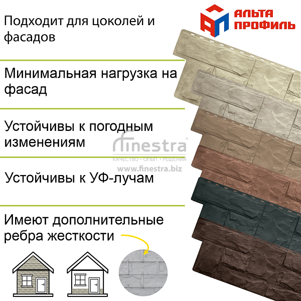 Фасадная панель (гранит) ЭКО Альта-Профиль 1130х470х23мм 0.46м2